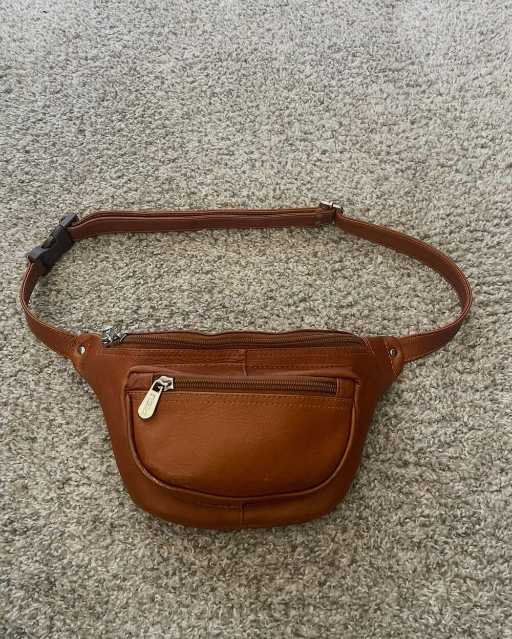 Piel Leather Saddle Tan Top-Zip Fanny Pack Belt Bag